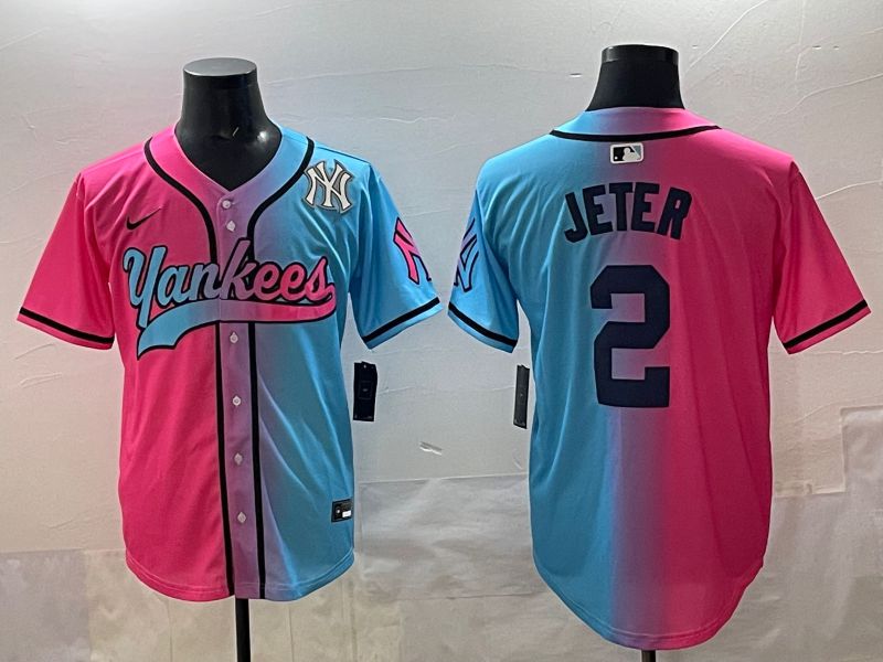 Men New York Yankees #2 Jeter Blue pink Game 2025 Nike MLB Jersey style 009->new york yankees->MLB Jersey